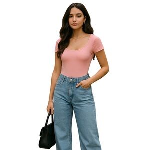 Abound Scoop Neck Bodysuit | Pink | Size S